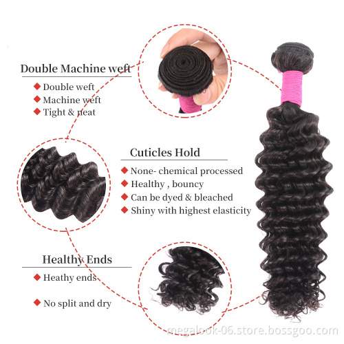 Grade 8A Mink Peruvian Remy Virgin Hair Bundles Deep Wave Weft With Middle Part Deep Wave Lace Closure
